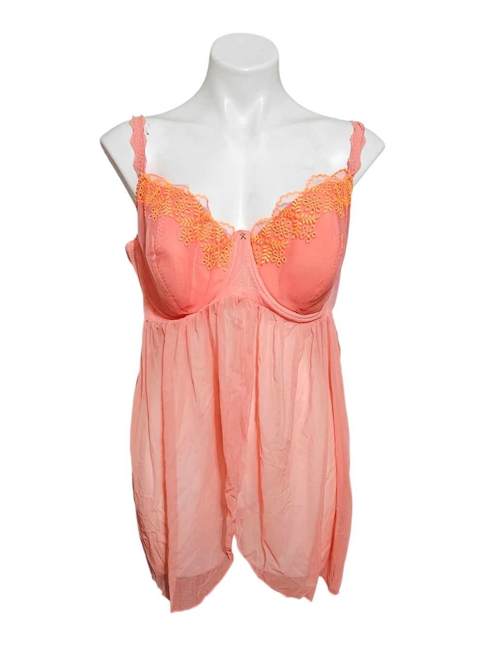 Savage X Fenty Peach Chemise with Yellow Lace Trim